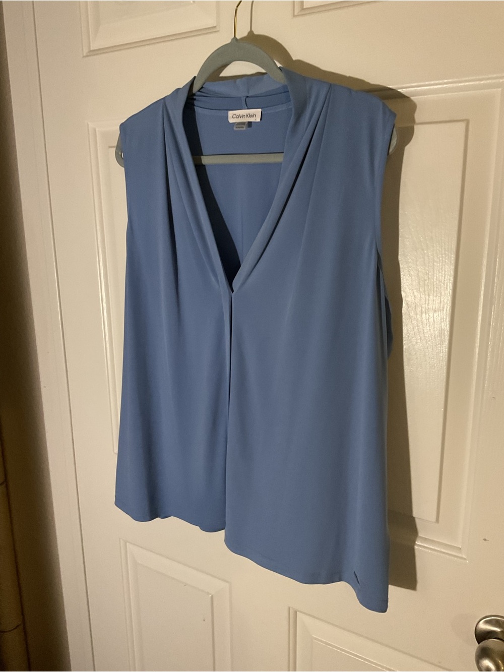 Calvin Klein 1X Periwinkle Sleeveless V-Neck Drape Blouse Career Office Top - Picture 7 of 10